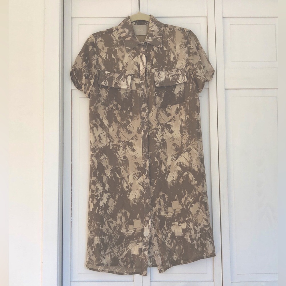 Jason Wu Tan and Cream Casual Silk Dress with Camouflage Pattern